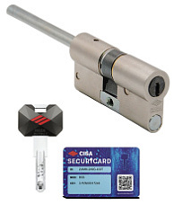 Цилиндровый механизм Cisa RS5 0R3M7.07.0.12.C5 (60 мм) 30x30T, никель, 5 ключей, симметричный, под вертушку (длинный шток 65 мм)